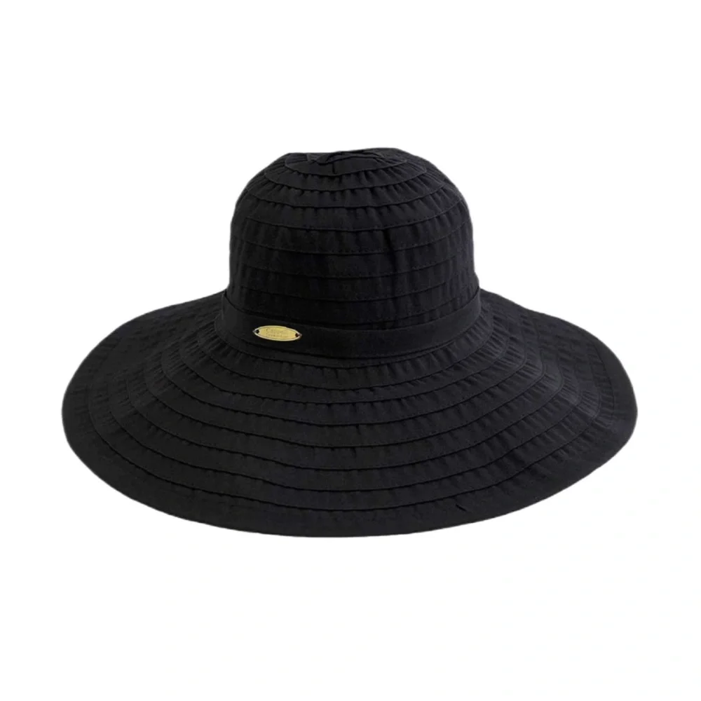 NWOT Cappelli Straworld Black Oversized Ribbon Sun Hat UPF 50+ 5” Brim, Packable - Picture 2 of 14